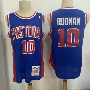 Maillot de Basket #10 Rodman Pistons M&N Bleu